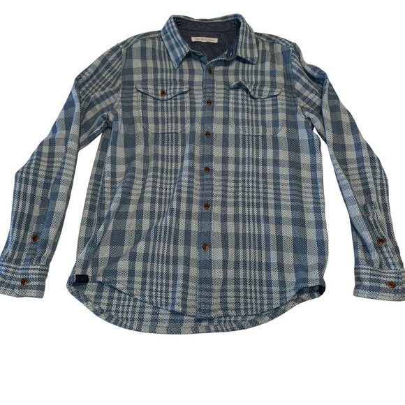 Outerknown Blanket Adriatic Lucent Plaid Blue Cotton Shirt Men's Size Medium M